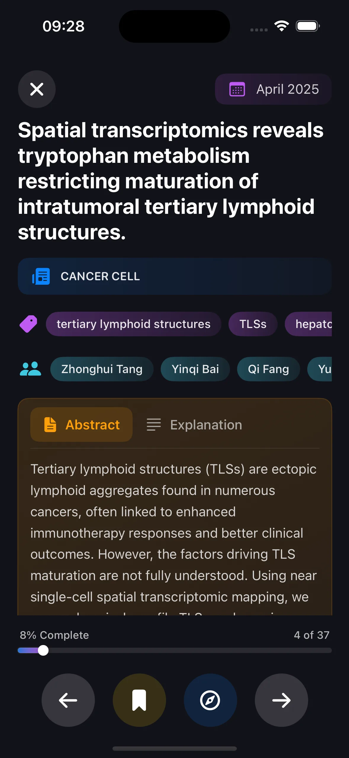 Abstract screen – The original abstract, journal, tags and authors.